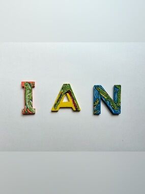 3 Hand Painted Wood Alphabet Animal Letters I A N Ian Vintage 3” Kids Decor